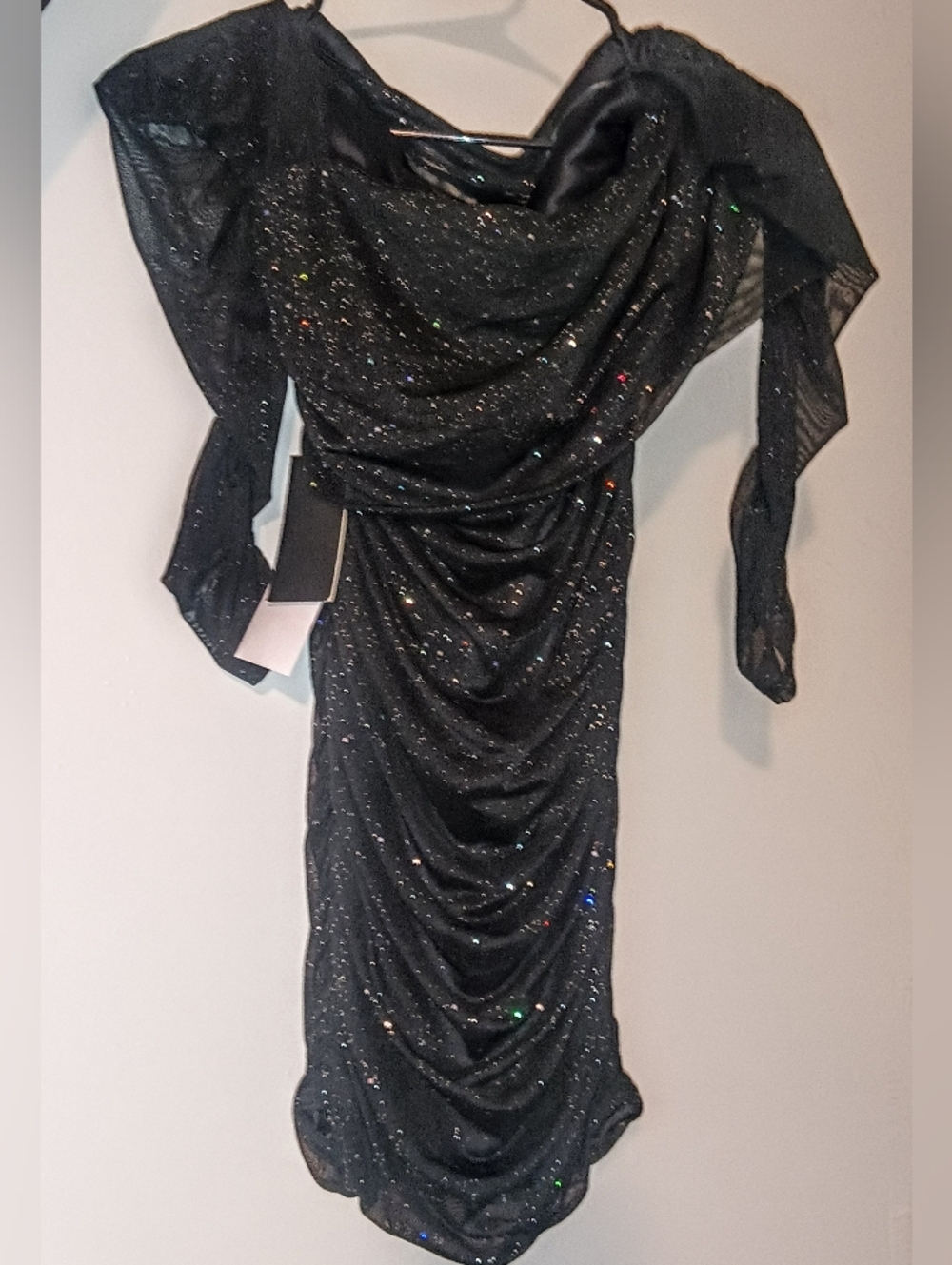 Black Sparkle Ruched Off-Shoulder Dress